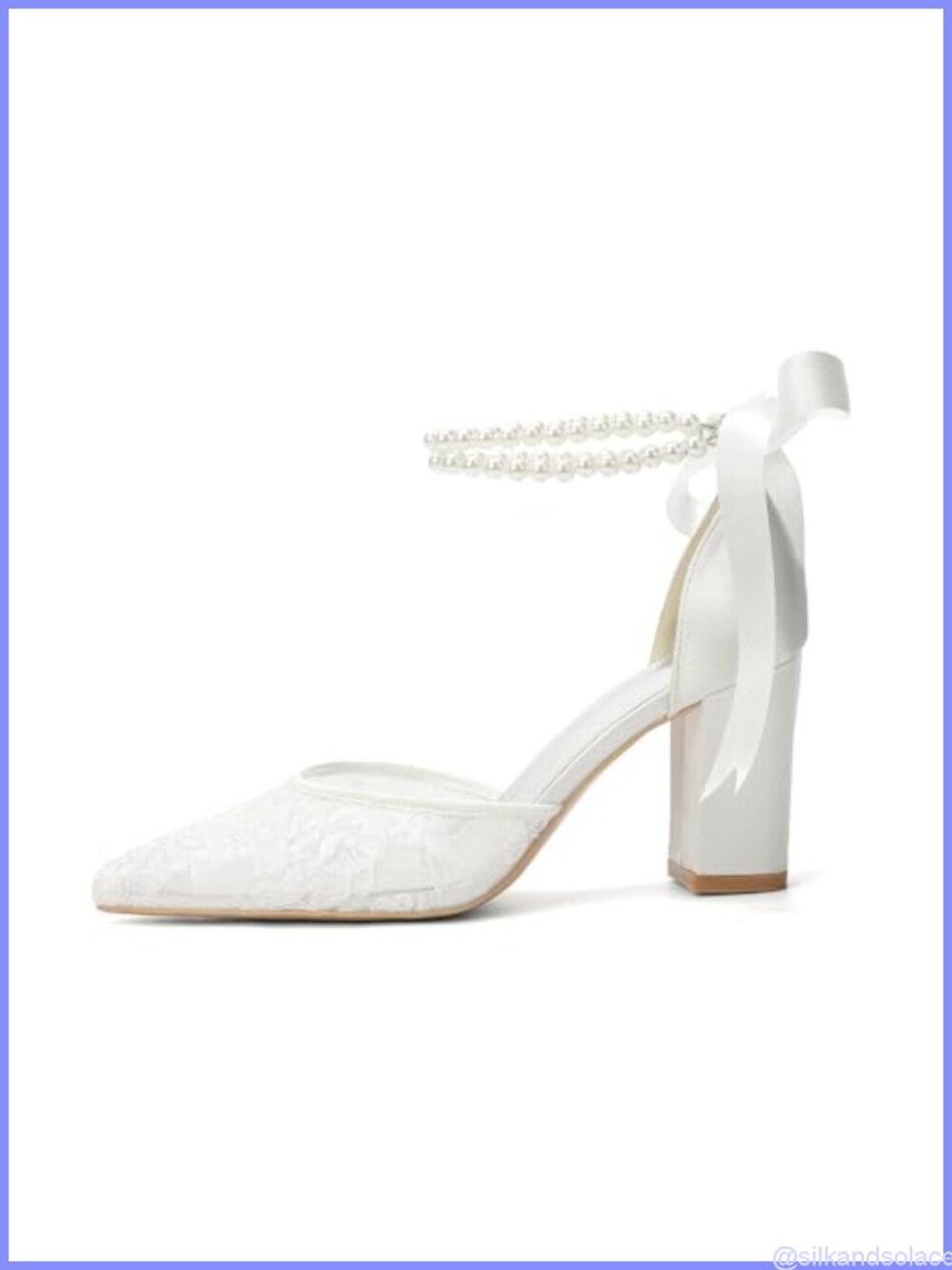 Pearl Lace Wedding Heels Closed Toe 3.14in Chunky Block Heel Bridal Pumps